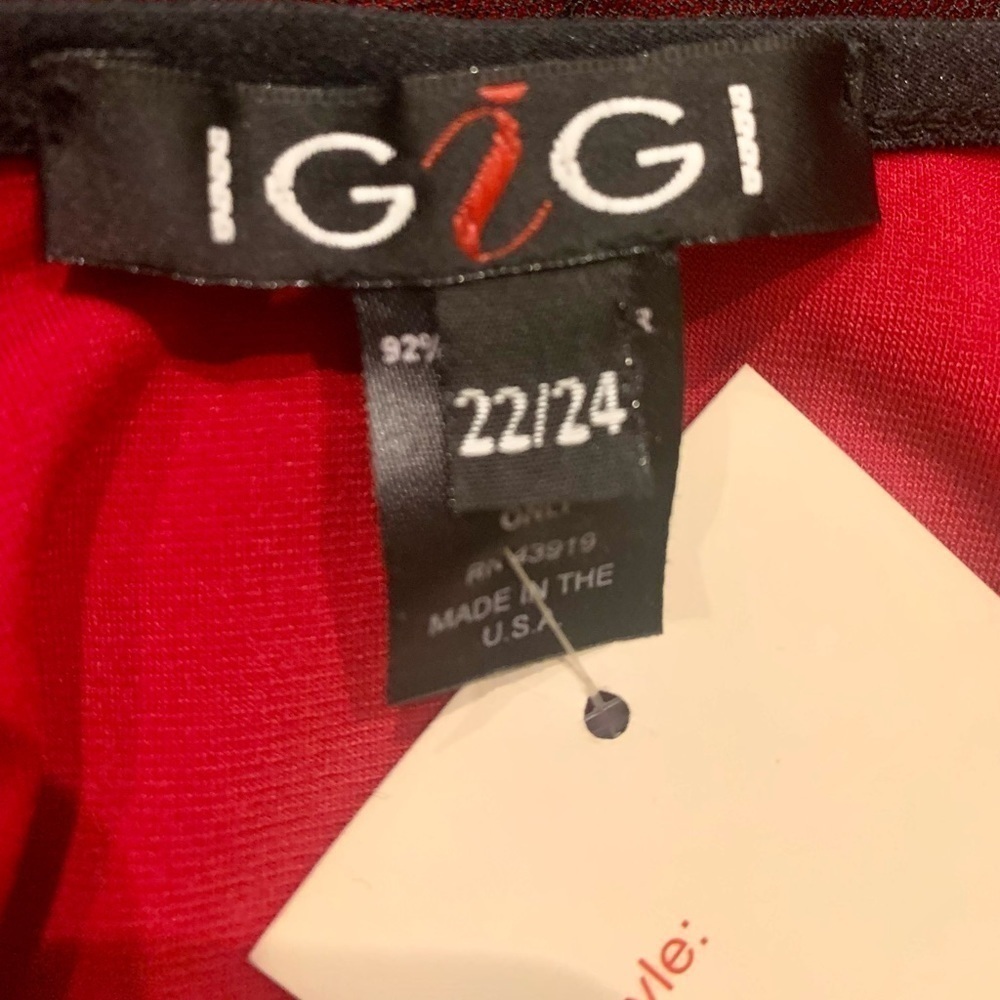 IGIGI Festival Top Plus Size 22 Black Lace on Red Blouse, 3/4 Raglan Sleeves NEW - Picture 3 of 11